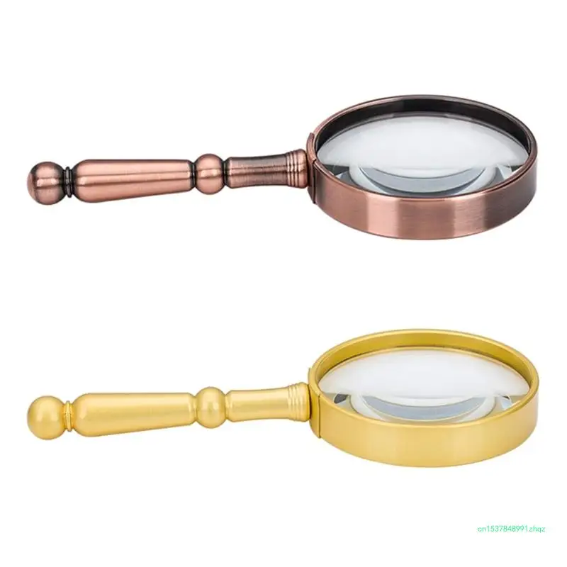 

Handheld Glass Lens Antique Metal Magnifier for Fine Print Reading Inspection Coin & Stamps Astrologer Gift