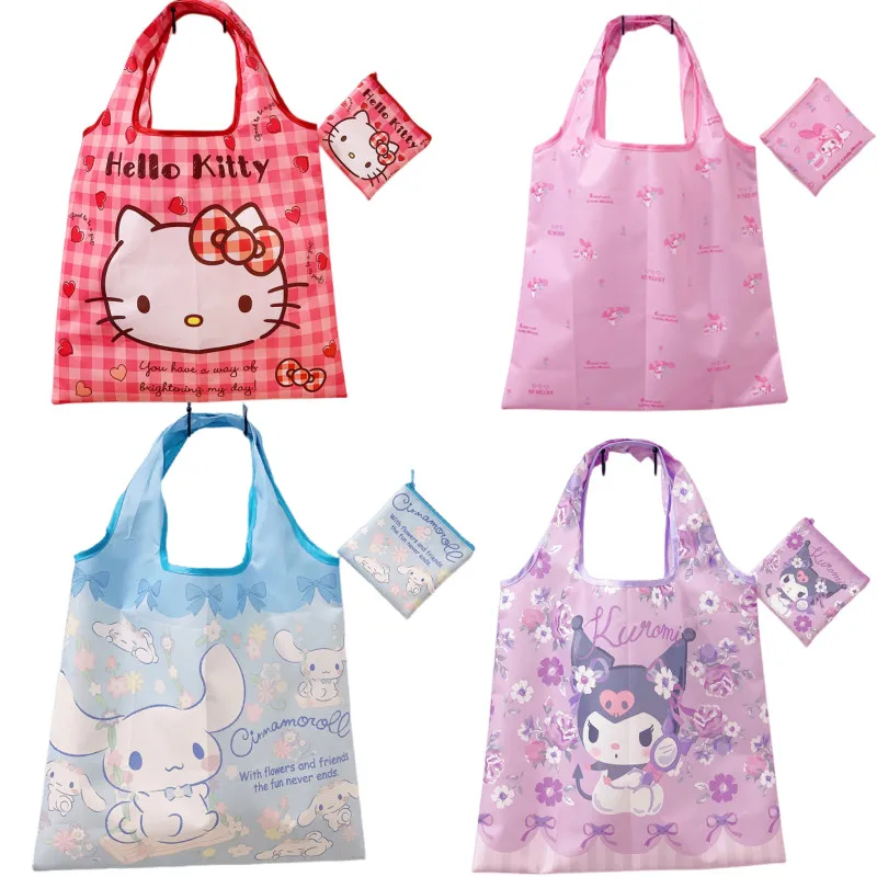 

Folding Portable Small Supermarket Eco Bag Anime Cartoon Kuromi Puppy Hellokitty Girls Handbag Shopping Storage Bags Waterproof