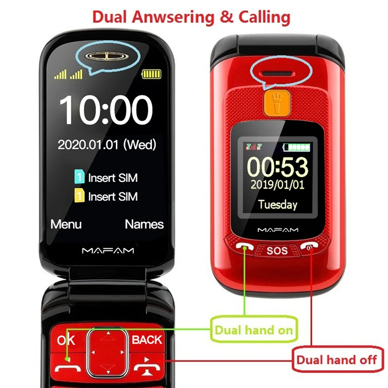 mafam f899 folded senior mobile phone dual display sos fast quick call big screen torch russian key loud sound fm easy to work free global shipping