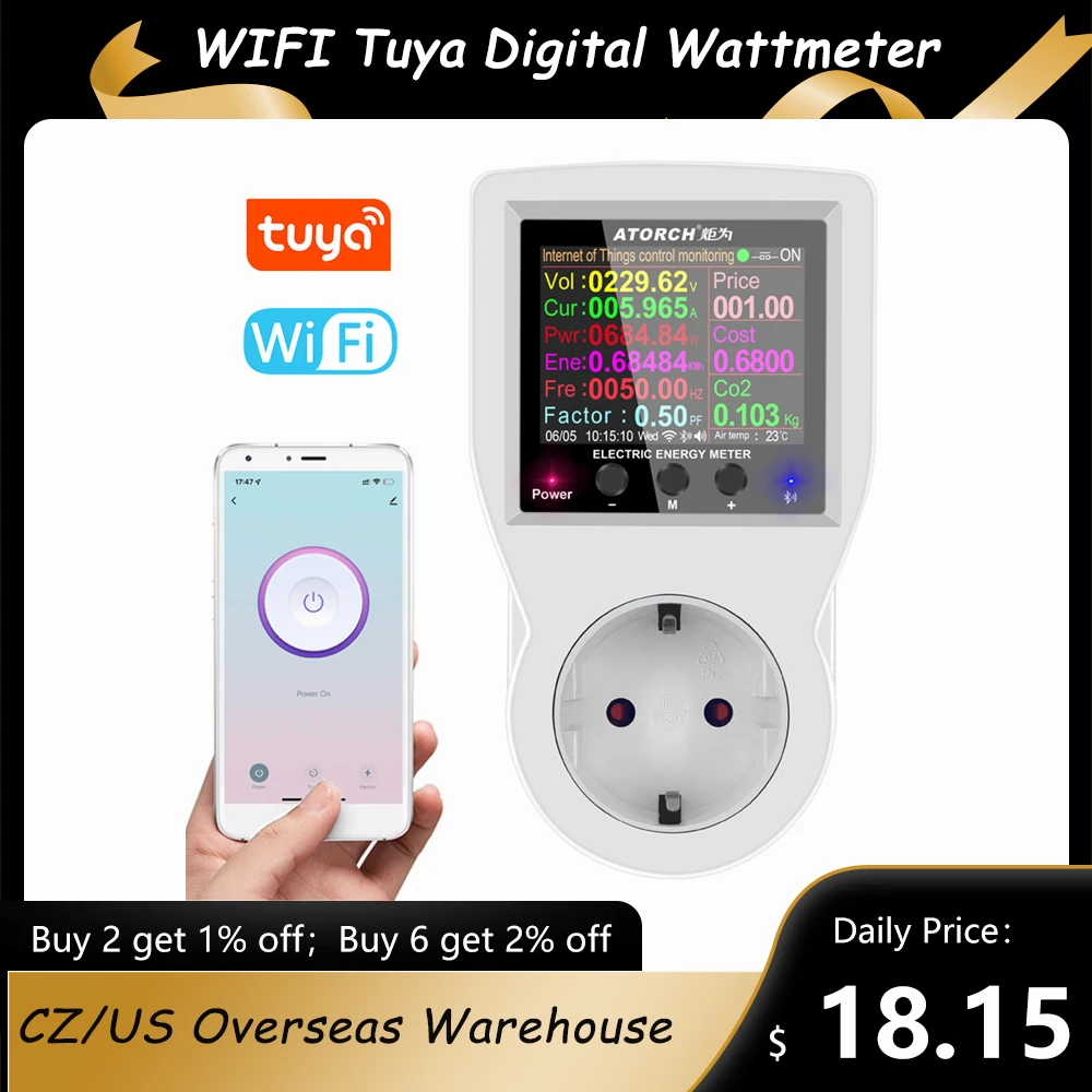 

Цифровой ваттметр Wi-Fi Tuya, 220 В, измеритель мощности переменного тока, измеритель электроэнергии, измеритель мощности, киловатт, счетчик мощн...
