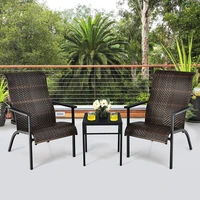 3 Pieces Outdoor Chairs Coffee Table Garden Sets Patio Rattan Bistro Set with High Backrest and Armrest Outdoor Furniture