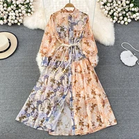 spring and autumn australian lapel waist and thin lantern sleeves single breasted a line dress elegant large swing long dress