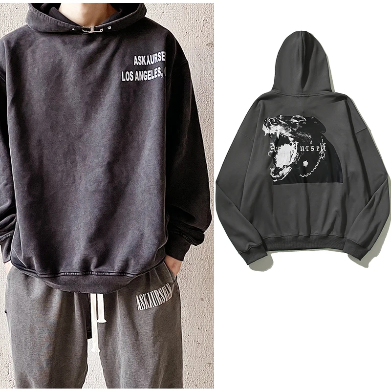

Dog Letter Print Black Men's and Women's Loose High Street Hooded Sweatshirts Harajuku Retro Oversized Casual Pullover Hoodies