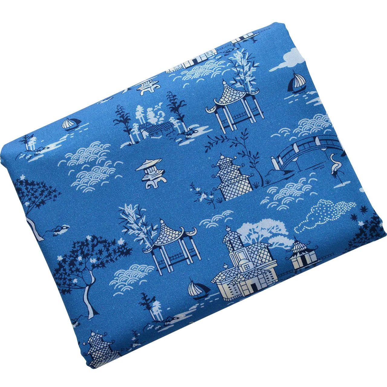 Цифровая печать в китайском стиле 20С голубые и белые Павильоны на карпа 100%