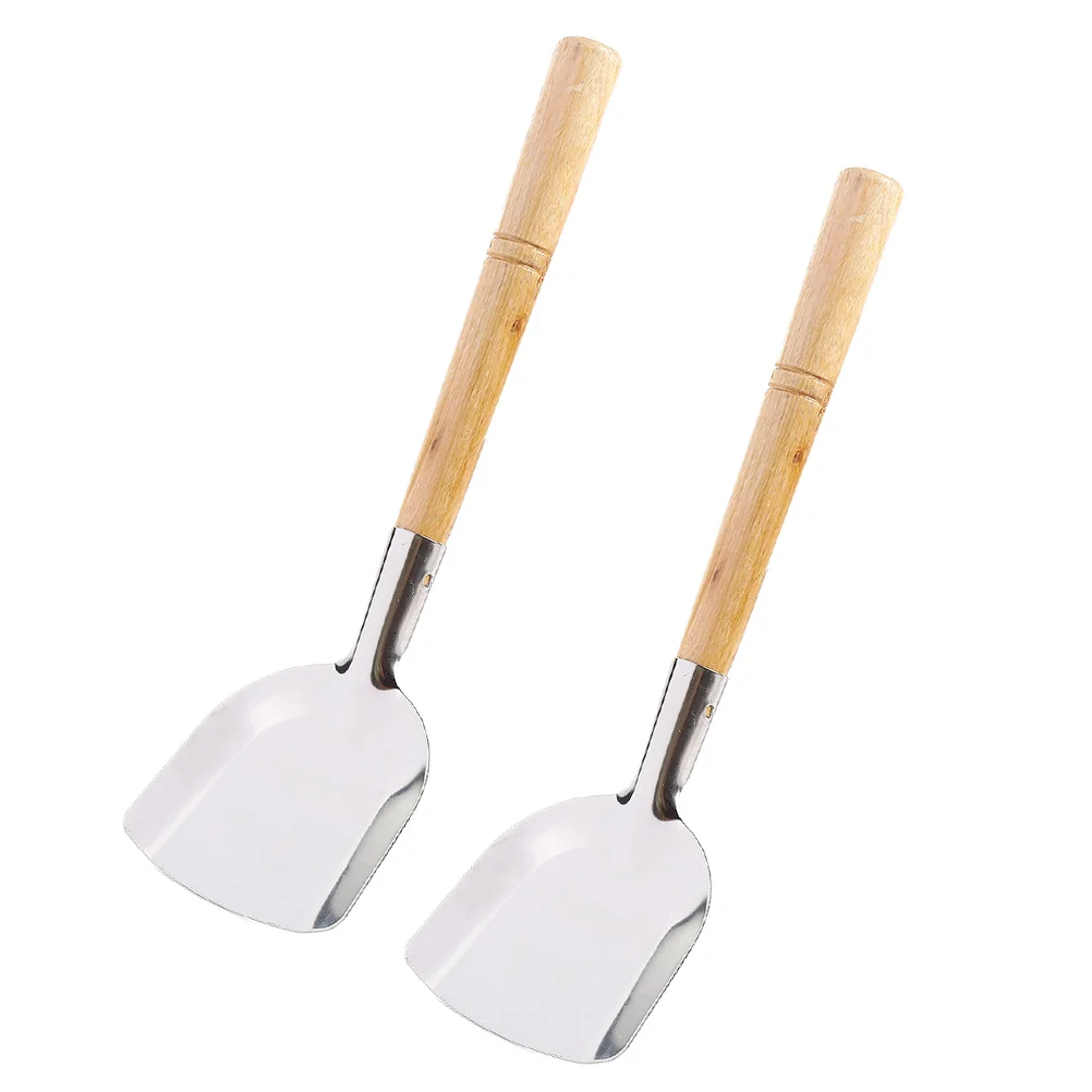 

2pcs Non Stick Spatula Set Chinese Cooking Tool Wok Turner Spatula Wooden Cooking Turner Stainless Steel Wok Spatula