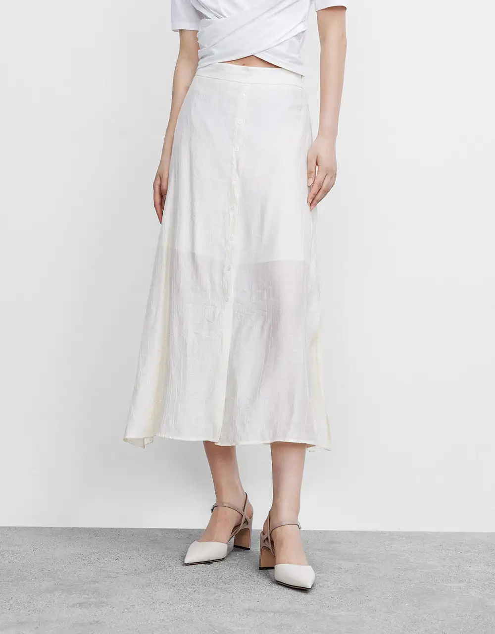 

Urban Revivo Summer A-line Midi Skirt Women Elegant Button Front High Waist Silk Satin Skirts Female Casual Fashion Skirt