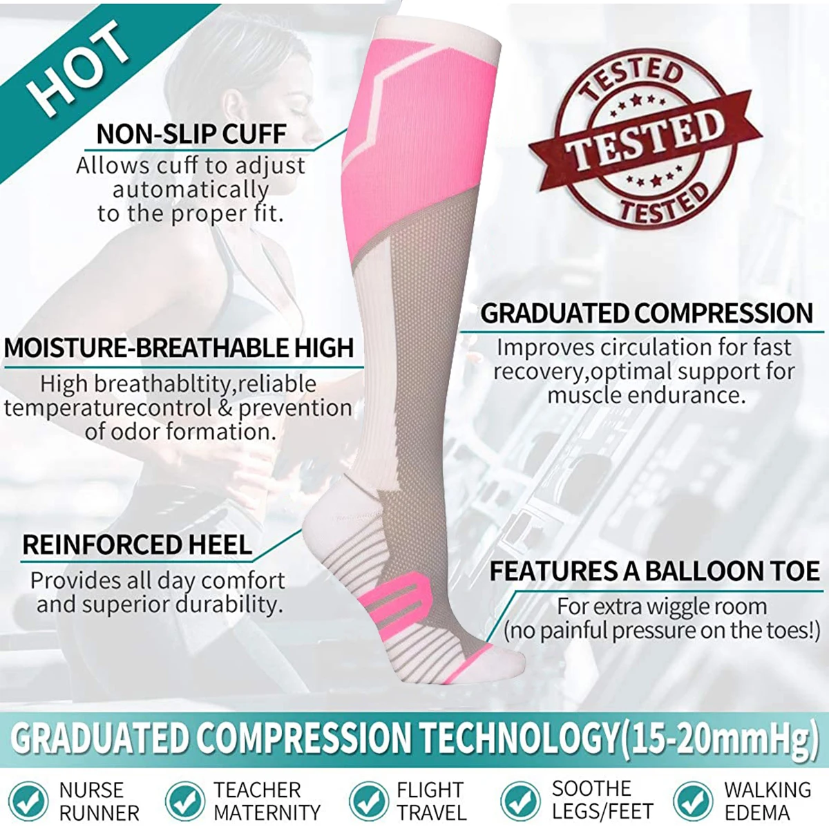 New Style Nylon Men and Women Sweat Absorbing Pressure Socks Long Tube Cycling Compression Socks Personalized Sports Stockings