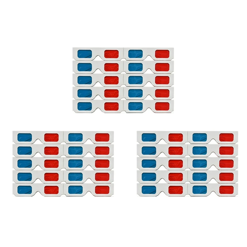 

3D Glasses, 30 Pairs Red And Blue Paper Stereo Lenses For Movies Set Anaglyph Paper 3D Glasses