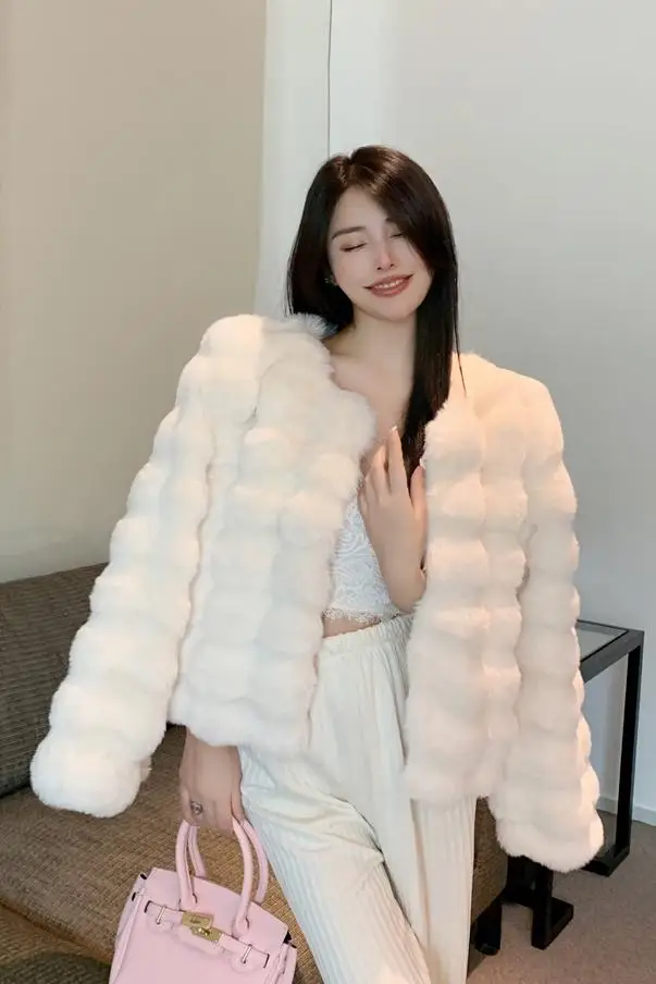 2022 New Faux Fur Coat For Women Fashion Streetwear Winter Faux Fur Jacket Short Thick Rex Rabbit Fur Jacket Female Clothing