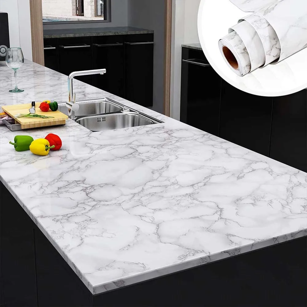 

Classic Marble Wallpaper Improved Kitchen Cabinet Countertop Waterproof Self Adhesive Contact Paper Solid Color Home Decor Paper