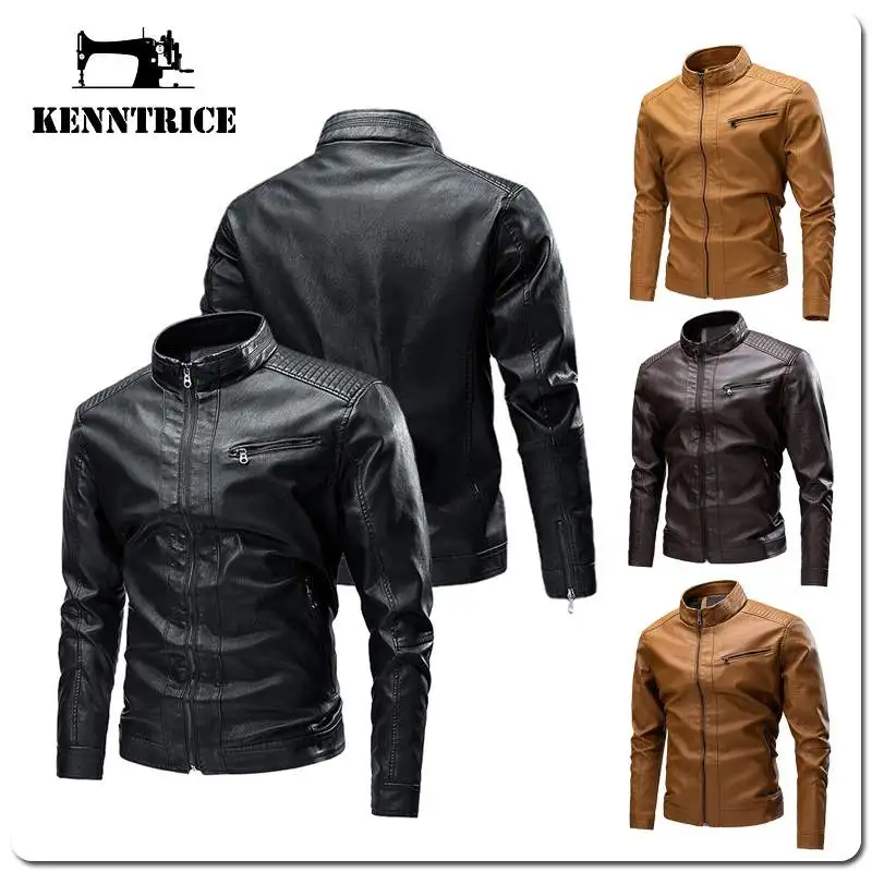 Kenntrice Motorcycle Man Leather Jacket Classic Autumn Clothes Outwear Male Jackets Coat Leather Jackets For Men Casual Clothing