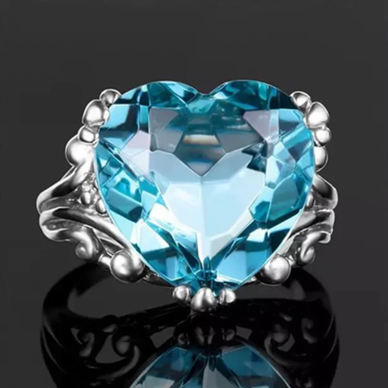 

Milangirl Romantic Blue Heart Crystal Zircon Ring Wholesale Woman Girl Party Wedding Silver Color Wedding Engagement Jewlery