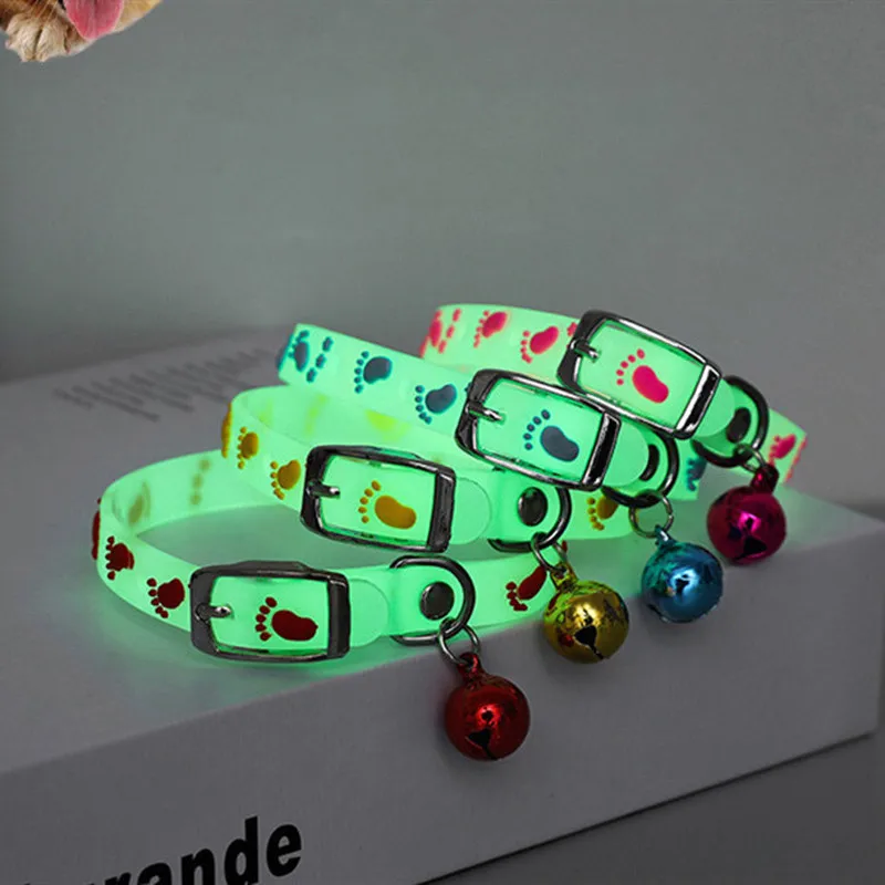 Dogs and Cats Collar with Glowing Bells Glow At Night Cat Collar Necklace Pet Chain Light Luminous Dog Neck Ring Pet Accessories images - 6