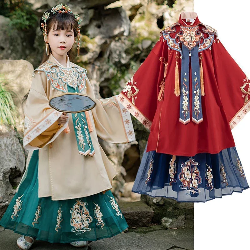 

Платье принцессы ханьфу для девочек в китайском стиле, традиционный Восточный комплект одежды в ретро стиле, Детский костюм Тан, сказочный костюм для косплея