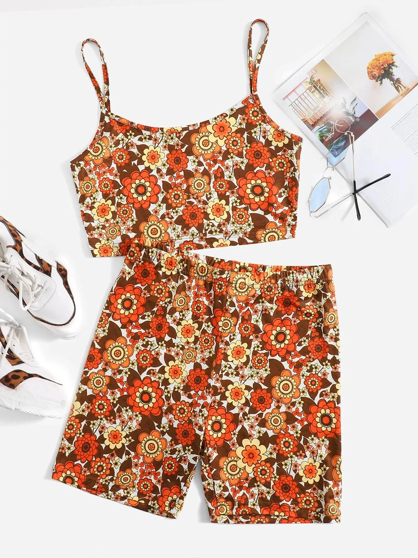 

Floral Print Cami Top & Shorts Set