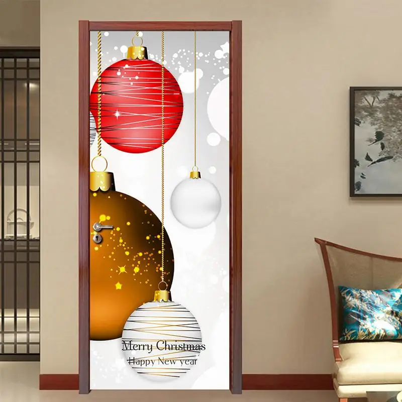 Рождественские дверные наклейки декор съемные цепляющиеся украшения забавные