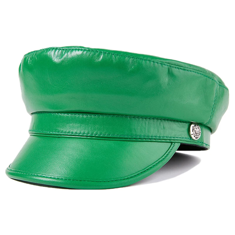 

2022 Military Genuine Leather Cap For Autumn Women's Sheepskin Leather Newsboy Caps Luxury Hat Elegant Lady Cap Free Shipping