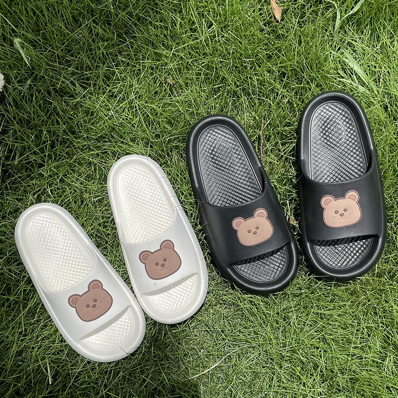 

ChuulGorl 2022 New Summer Beach Soft Sliders Indoor Bathroom Women Comfot Shoes Couple Shoes Cute Bear Sandals Non-Slip Lady