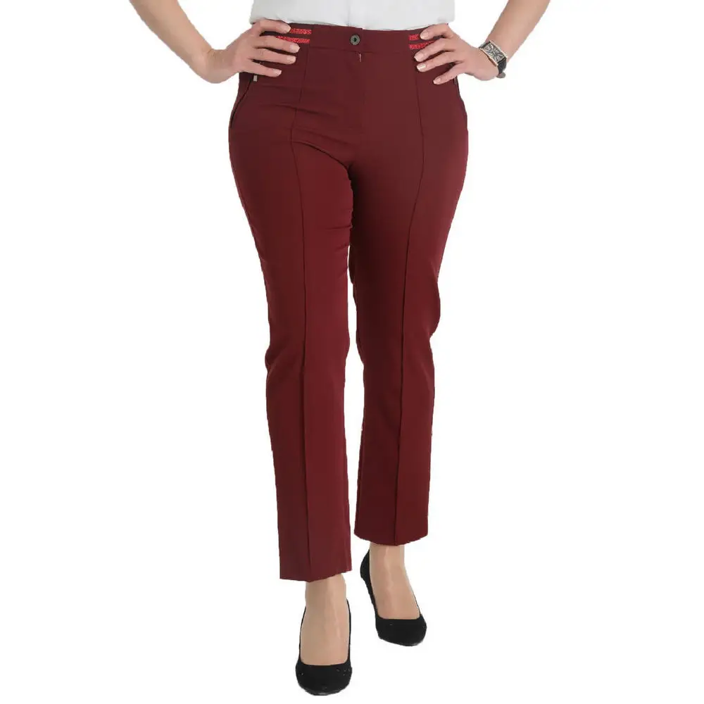 Fierte Women Plus Size Pants Nvr2152 Fabric Normal Elastic Waist Tight Bell-Bottomed Ankle Zipper Closure Spring Summer Casual