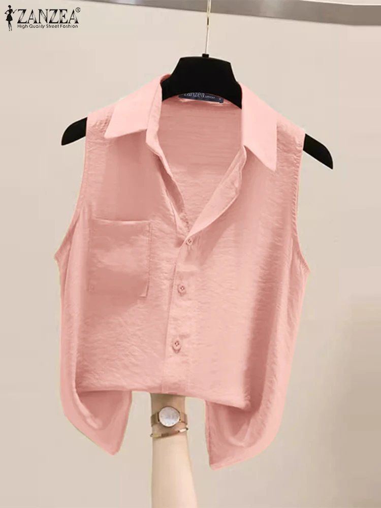 Элегантные рабочие туники ZANZEA корейская модная офисная рубашка без рукавов