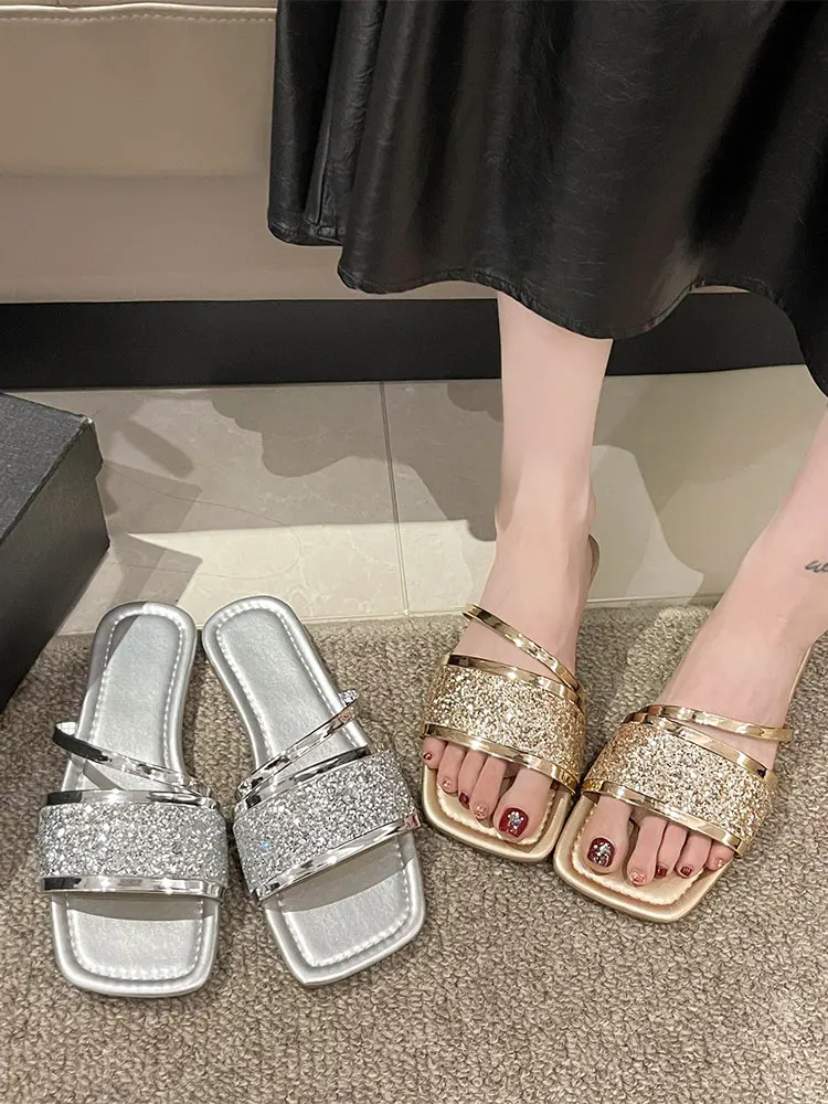 

Slippers Women Summer Flat Shoes Female Pantofle Slides Rubber Flip Flops Low Fashion Soft 2023 Hawaiian Luxury PU Rome Basic Fa