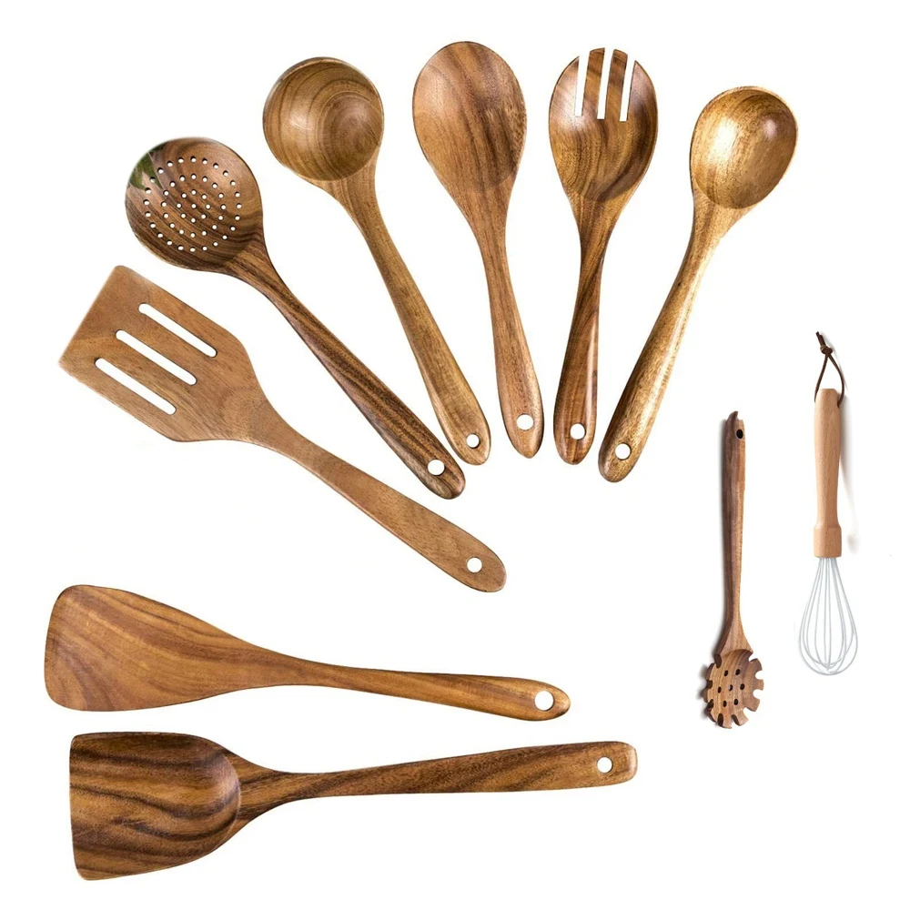 

Набор Деревянной Посуды из 11 предметов, деревянная посуда для кухни, антипригарная деревянная шпатель, искусственные кухонные принадлежно...