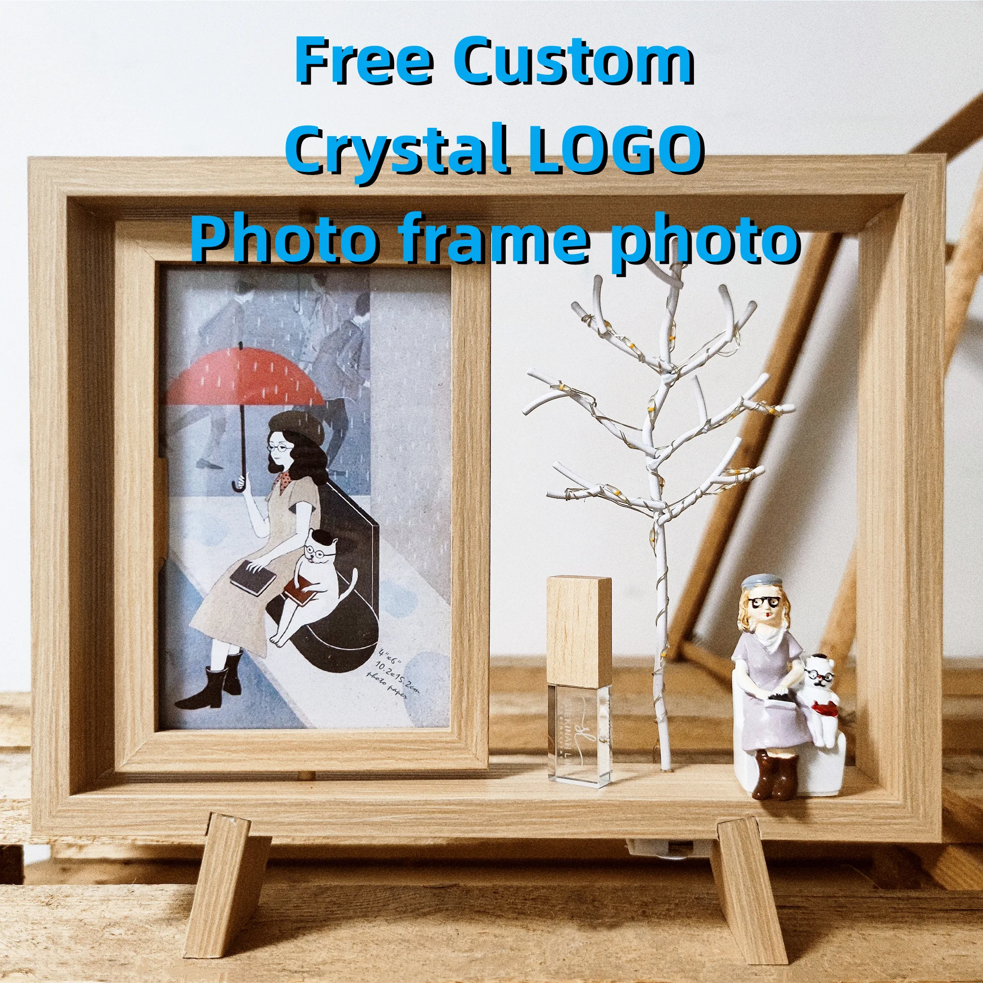 

Free Custom Wedding LOGO Crystal USB3.0 Flash Drive 16GB with LED Light Rotating Photo Frame Ornament(6 inchs Photo)