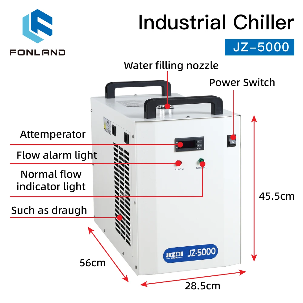 FONLAND JZ-5000 Industrial Water Chiller for CO2 Laser Engraving Cutting Machine Cooling 80-100W Laser Tube DG110V AG220V enlarge