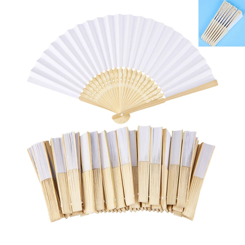 

50 pcs/each hand-painted foldable paper fan portable party wedding supplies hand dance fan gift Chinese decoration 21cm (white)