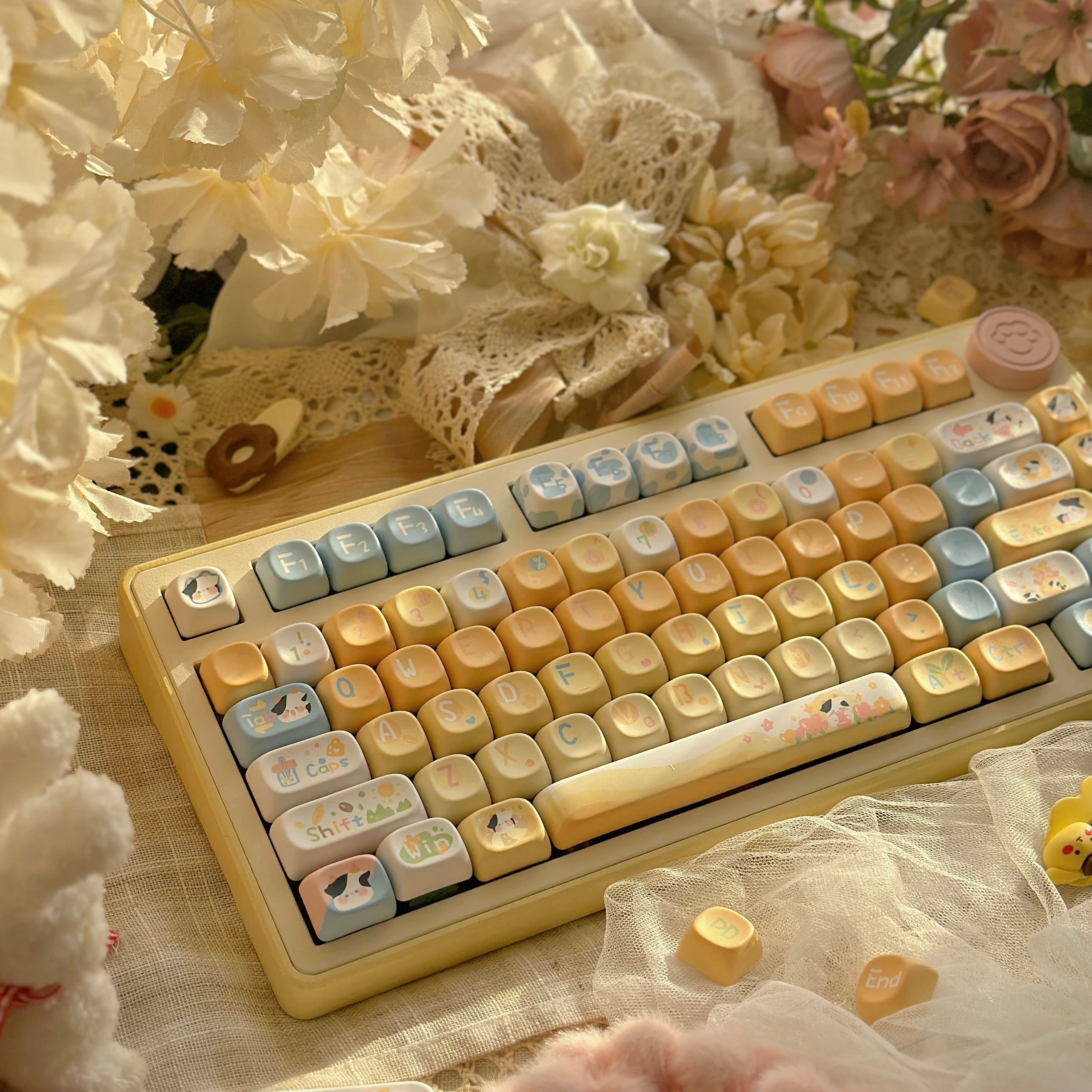 Колпачки для механической клавиатуры девочек с коровьей и сыром 134 клавиш XOA Profile