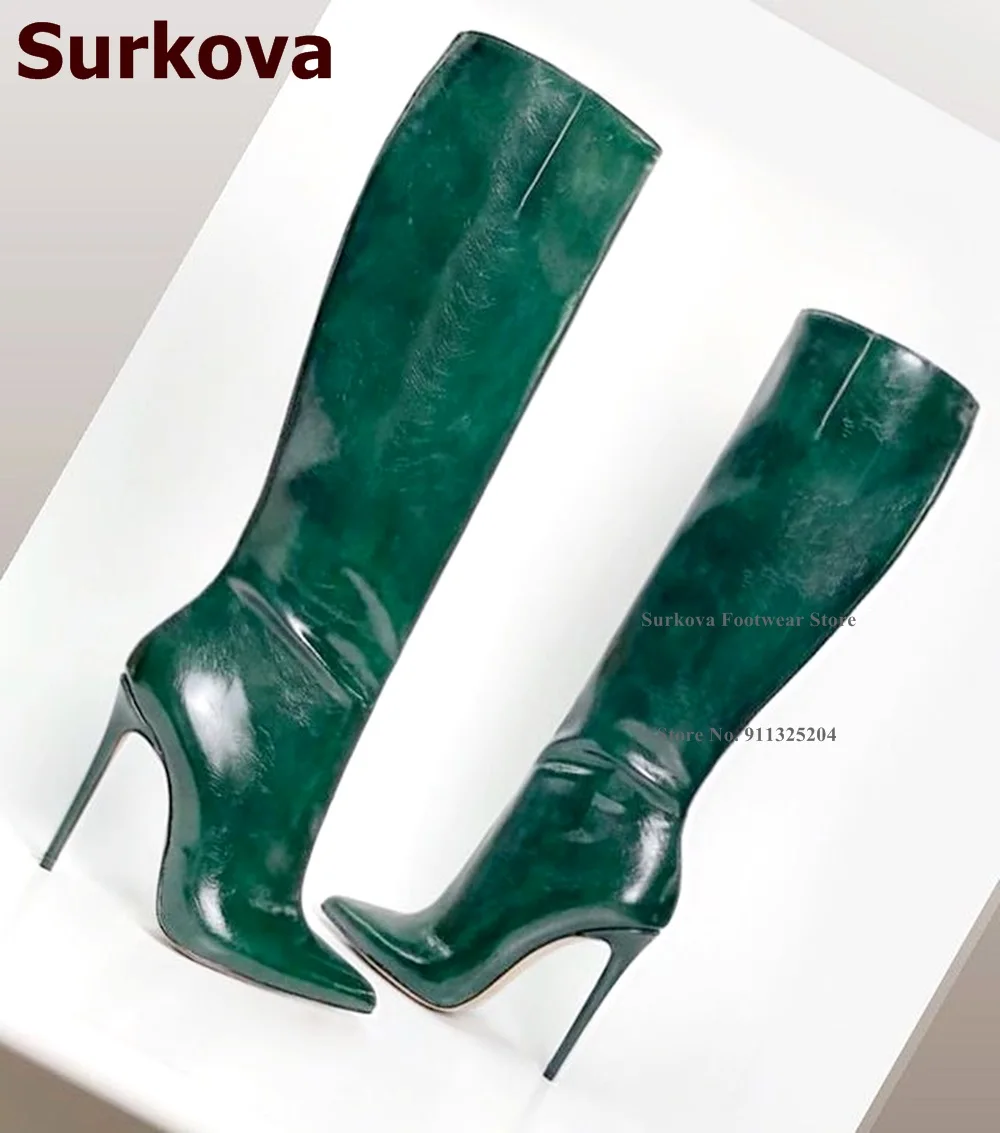 Surkova Red Black Matte Thin High Heel Over-the-knee Boots Pointed Toe Simple Model Fall Winter Outdoor Dress Shoes Size46