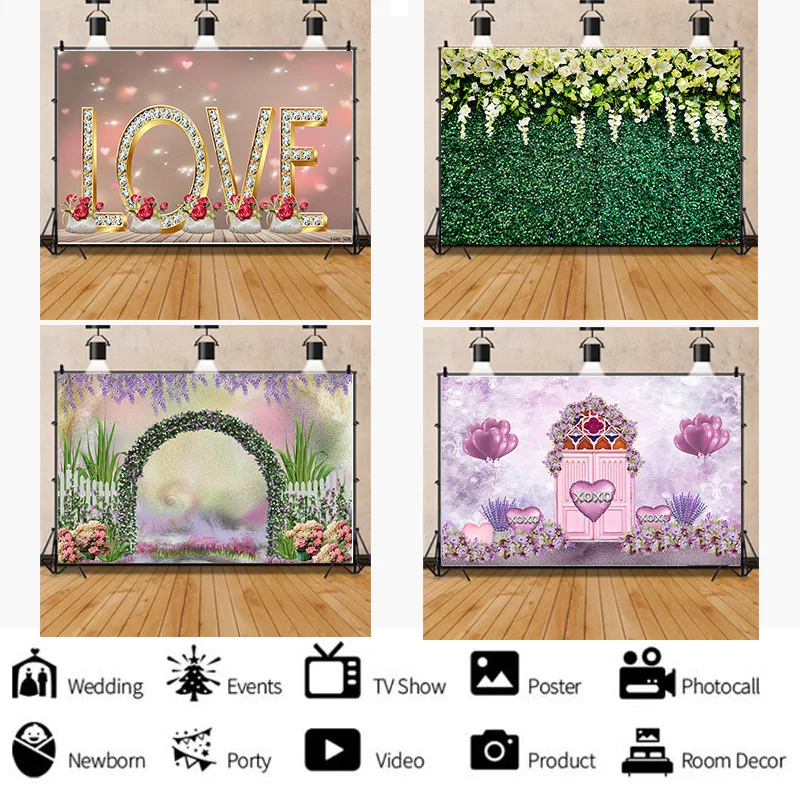 

Rosebud Wedding Backgrounds Valentine's Day Heart Photography Backdrops Props Flower Wall Photographic Background LGH-01