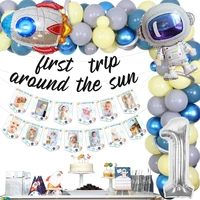 space themed balloon garland kit first trip around the sun birthday photo banner boys girls 1st birthday party decorations