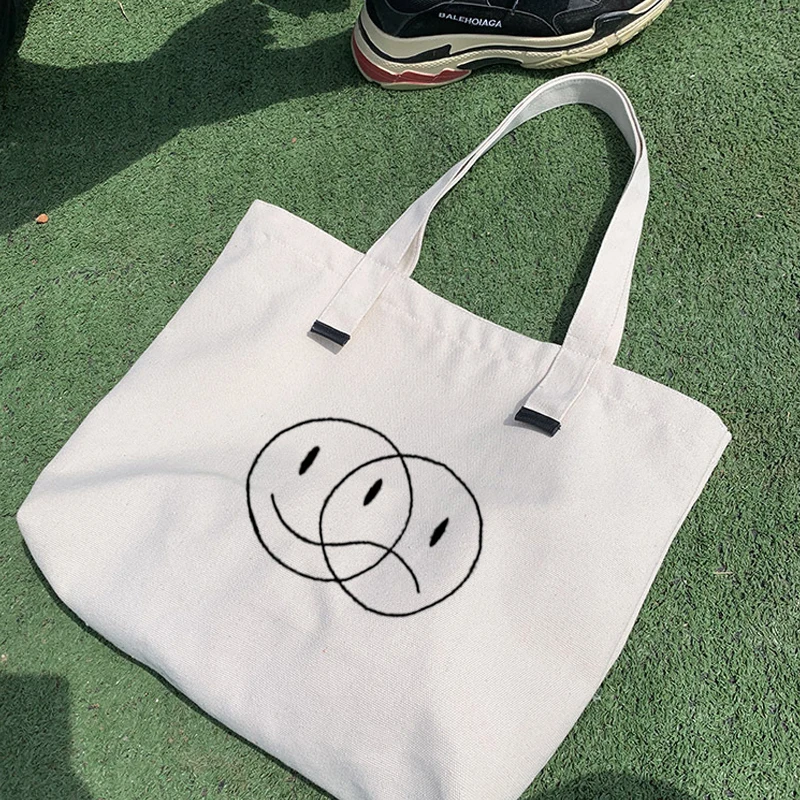 

Shopper Letters Printing Female Cotton Cloth Handbag Tote Harajuku Kawaii Print Reusable Shoulder Bags Kpop Women Canvas Bag