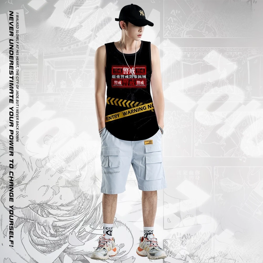 Майка мужская летняя черная с принтом и круглым вырезом |