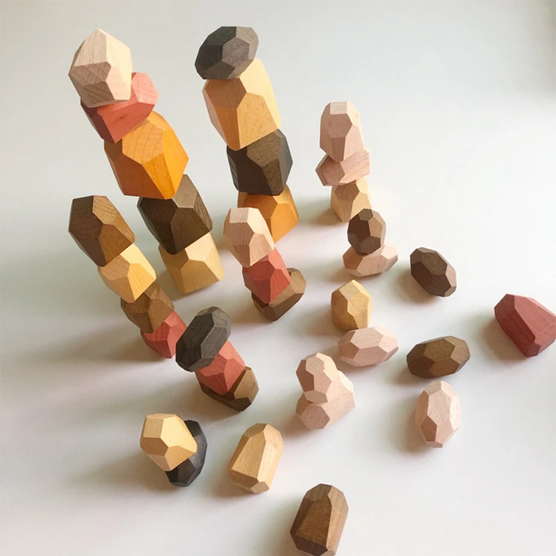 

New Baby Toys Wooden Building Block Colored Stone Creative Educational Toys Nordic Style Stacking Game Rainbow Stone Wooden Toys