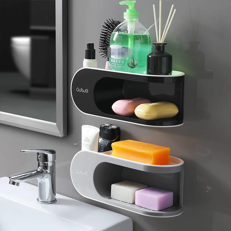 

Soap Rack No Drilling Wall Mounted Double Layer Soap Holder Soap Sponge Dish Bathroom Accessories Soap Dishes Self Adhesive