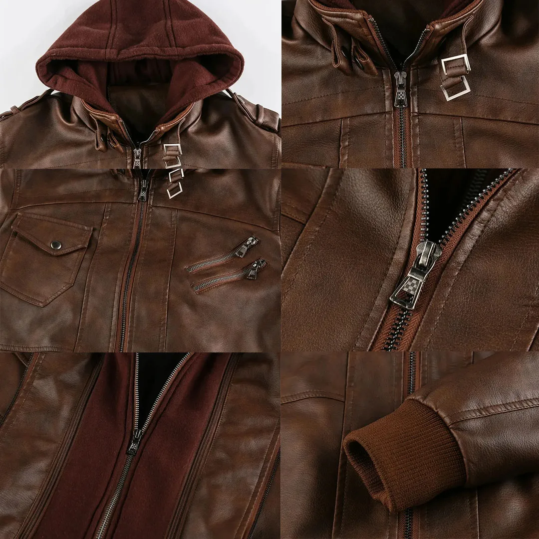 Мужская кожаная куртка с флисовой подкладкой из искусственной кожи