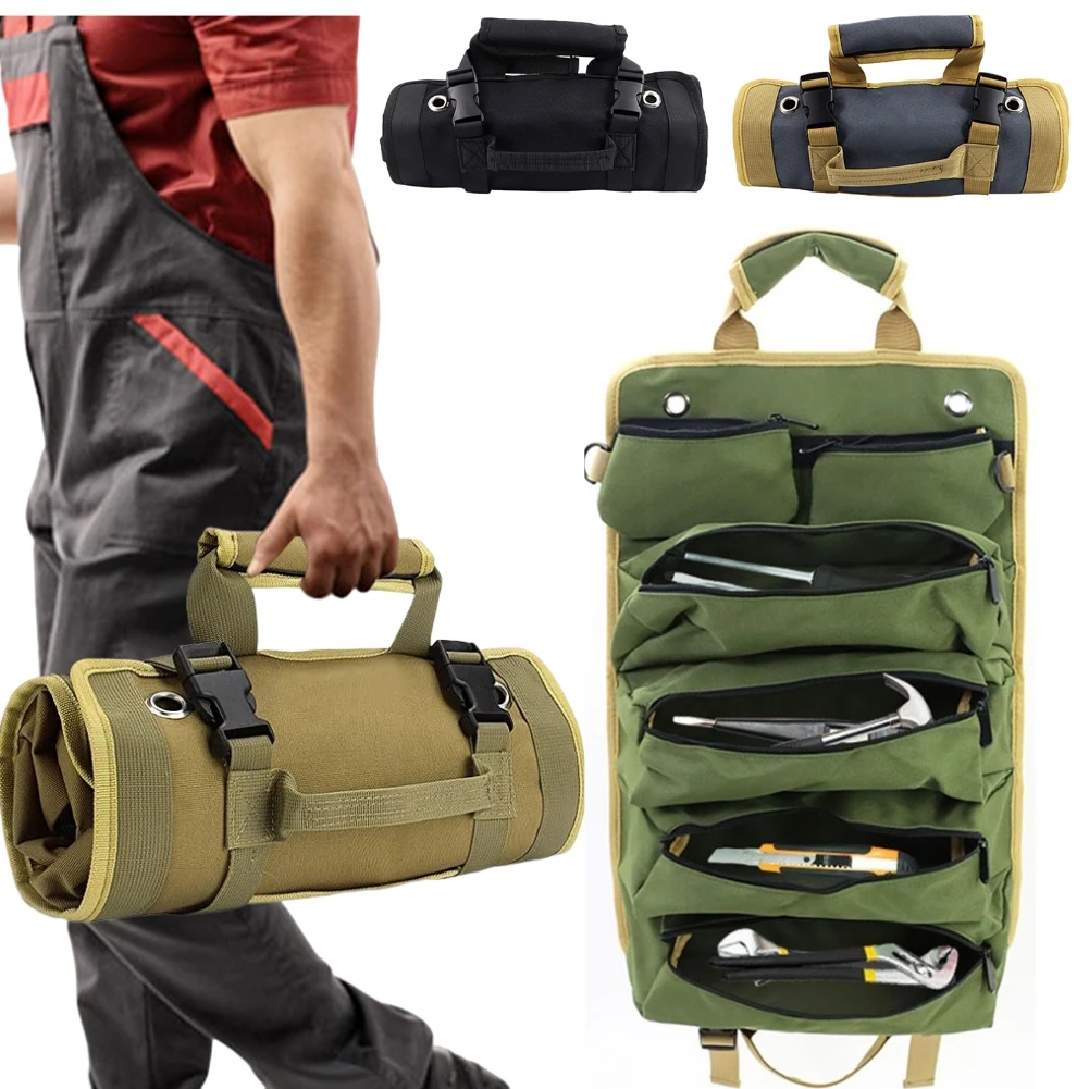 

Multi-Purpose Tool Roll Bag Wrench Screwdriver Pliers Roll Bag Case Canvas Roll Tool Bag Portable Tools Organizer Bag