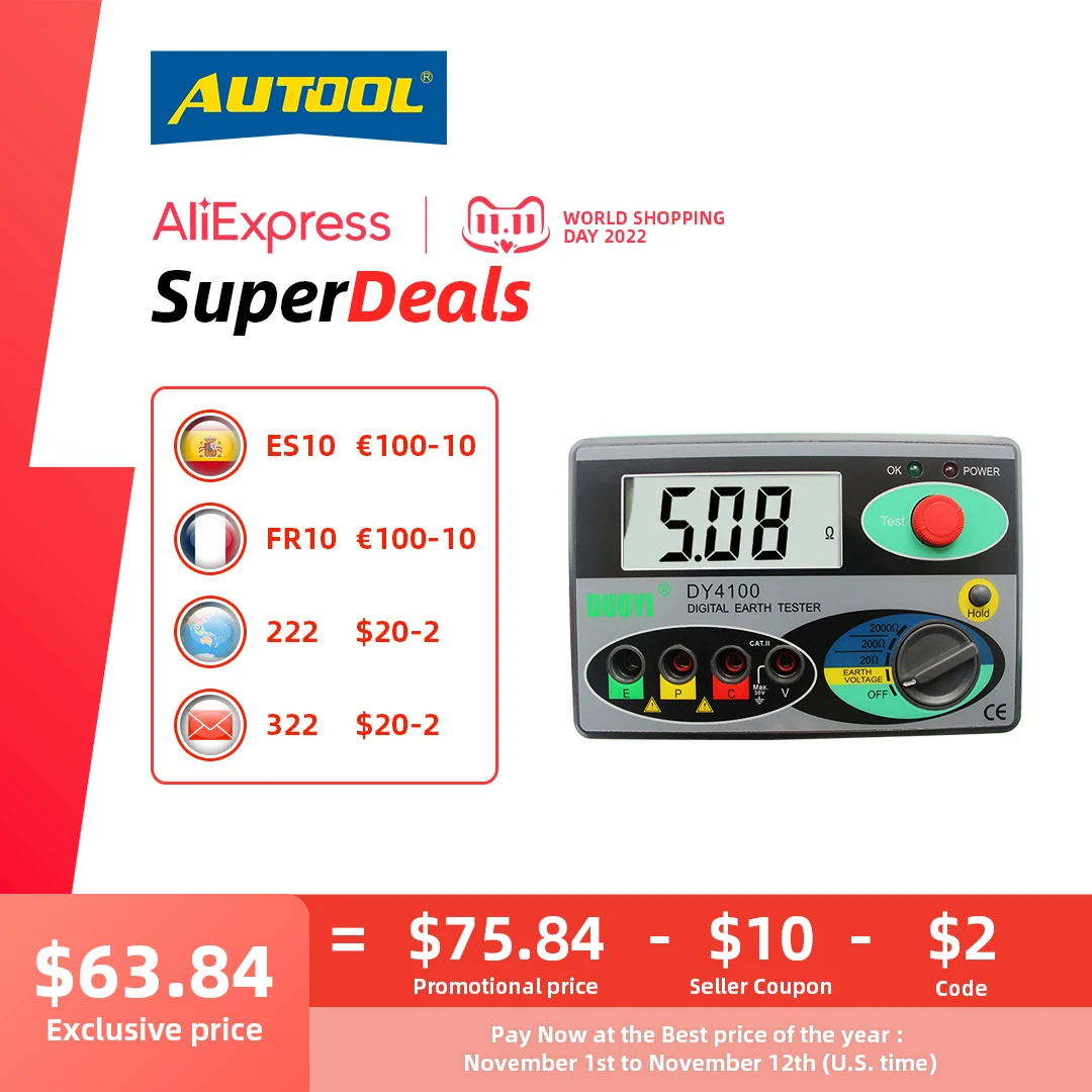 Купить Megohmmeter 0-2000 Ом, реальный цифровой измеритель сопротивления заземления DY4100, инструменты для ремонта автомобиля, проверка электрика