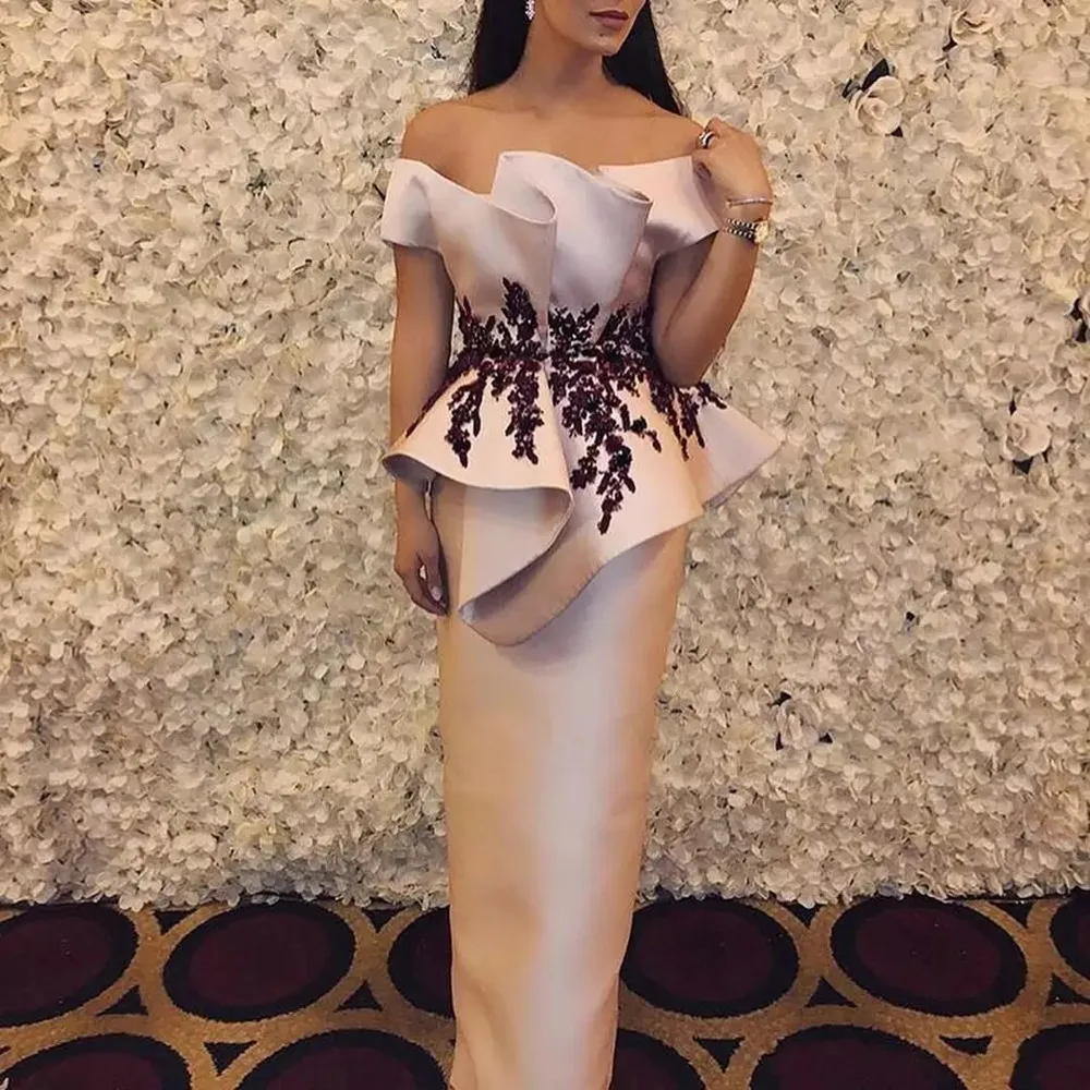 

Formal Evening Dress Off Shoulder Vestidos De Festa Elegant Prom Gown Appliques Sleeveless Custom Made robe de soiree