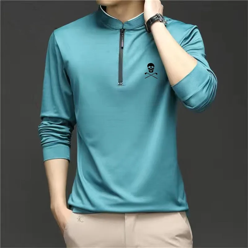 

2022 New Men Golf Clothing Long Sleeve T-shirt Men's Outdoor Sports Ventilation Loose Bottomed Polo Shirt Half Zip Golf Wear