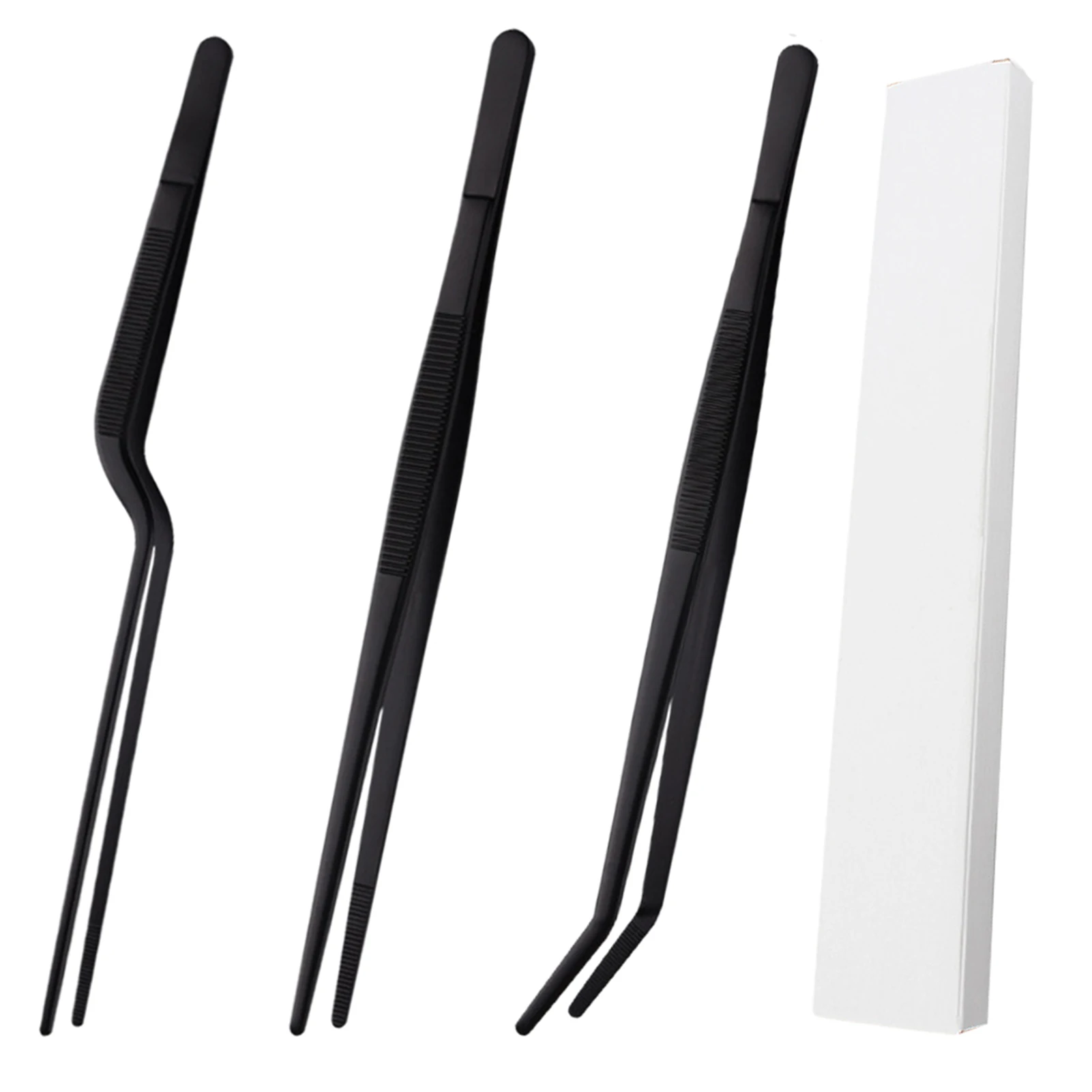 

3pcs Cooking Tweezers Black Kitchen Tool BBQ Anti Slip Durable Non Stick Meat Tong Reusable Smooth Surface Food Clip Lightweight