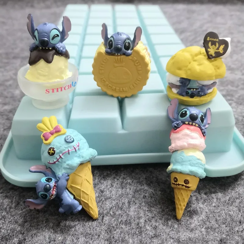 

5Pcs/Set Anime Lilo Stitch Cute Kawaii Hamburger Ice Cream Doll Statue PVC Action Figure Decoration Model Candy Food Toys