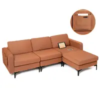 Costway Modular L-shaped Sectional Sofa w/ Reversible Chaise & 2 USB Ports Orange