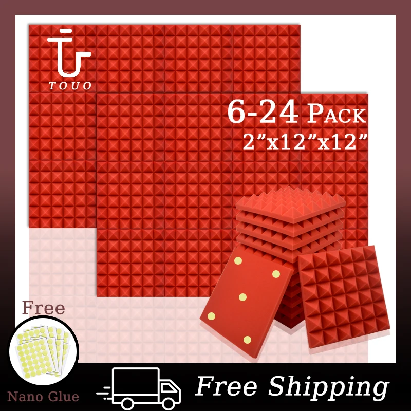 

TOUO 6/12/24 Pcs 250x250x50mm Studio Acoustic Soundproof Foam Pyramid Sound Absorption Treatment Acoustic Sponge