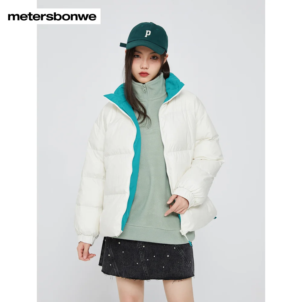 Metersbonwe Women's Stand Collar Short Down Jackets 80%Light And Soft Duck Down Warm Wear Loose Solid Color Winter Down Coat