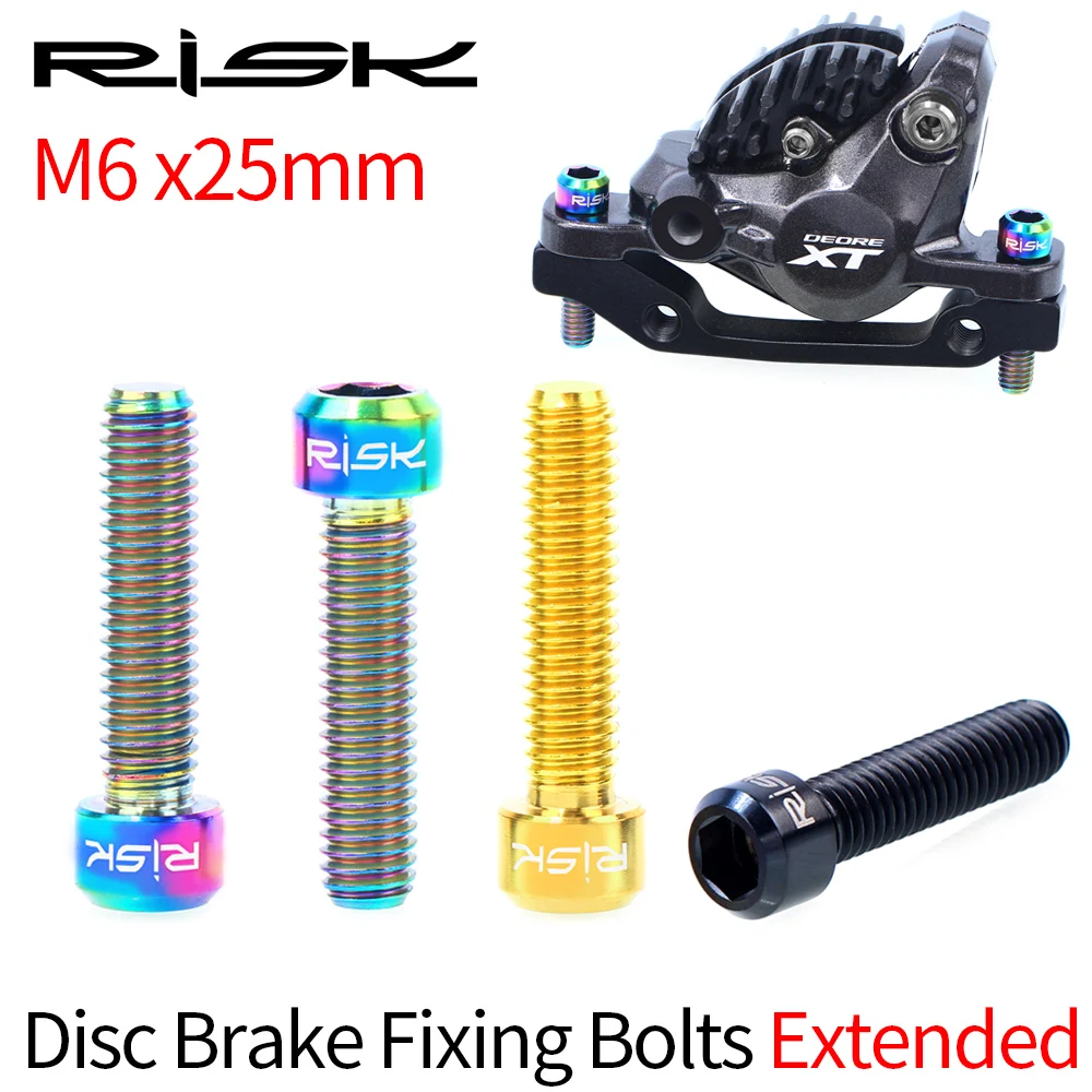 

RISK 2pcs Mountain Bike M6x25mm Disc Brake Caliper Fixing Bolts Screws Extended Titanium Alloy for A-pillar Adapter Bicycle Part