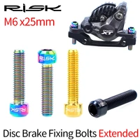 risk 2pcs mountain bike m6x25mm disc brake caliper fixing bolts screws extended titanium alloy for a pillar adapter bicycle part