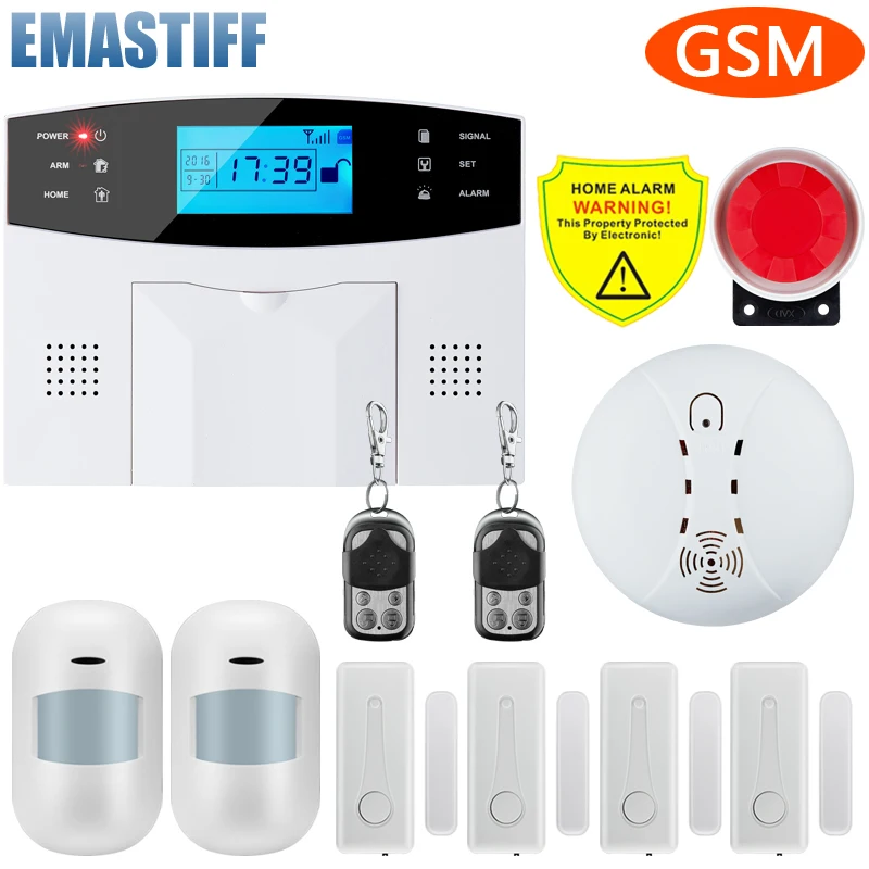 

NEW Built-in antenna Door Gap Sensor PIR Motion Detector Wireless LCD GSM SIM card House security Alarm system Smoke Flash Siren